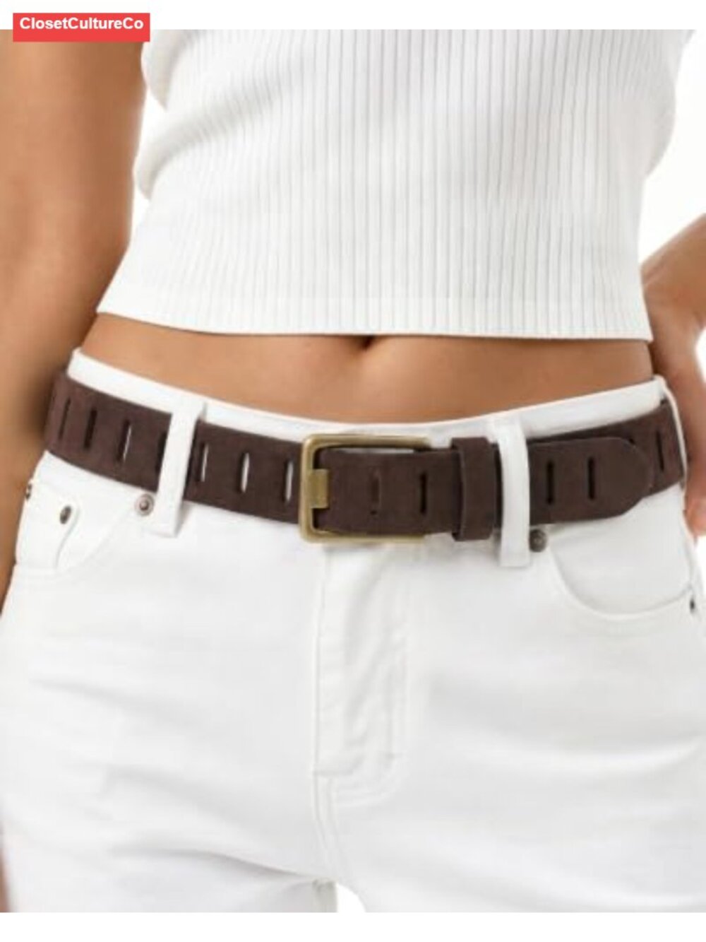 Genuine Leather Western Belt 1.5" Wide Full-Hole Vintage Gold Buckle